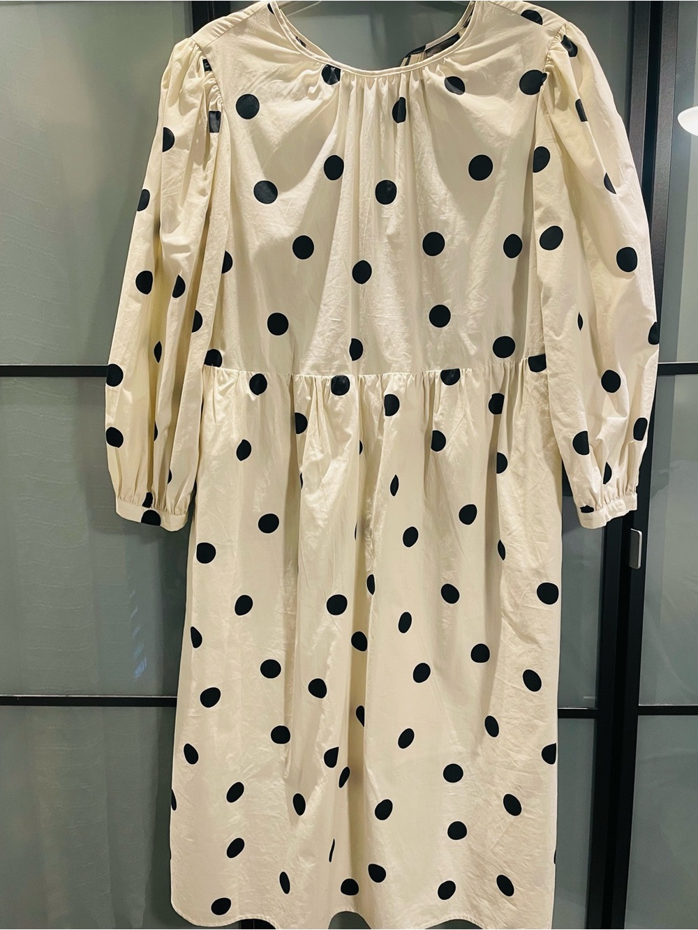 Who What Wear Cream Midi Dress with Black Polka Dots